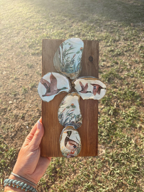 Handmade Duck Oyster Shell Cross Decor | Coastal Rustic Wood Art